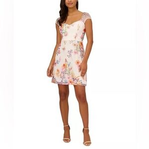 Adrianna Papell Floral Easter Embroidered Dress Women's Multicolor A-Line‎ Dress
